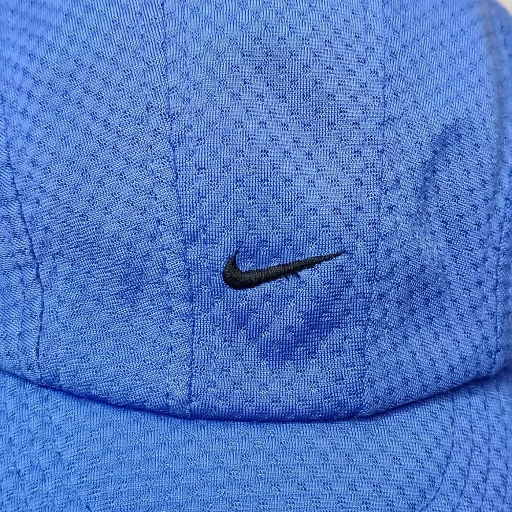 VINTAGE Nike Hat Cap Blue Black Tailwind 7 Panel Mesh Mini Swoosh Running - Picture 3 of 16